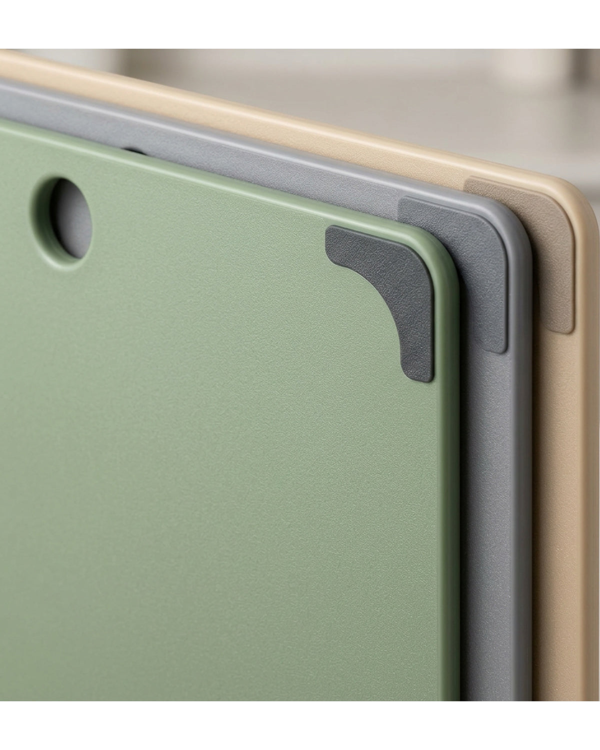 Kivzo Color-Coded HDPE Prep Boards 14 x 10 Inch Sage Gray Sand Set of 3 - Detail view