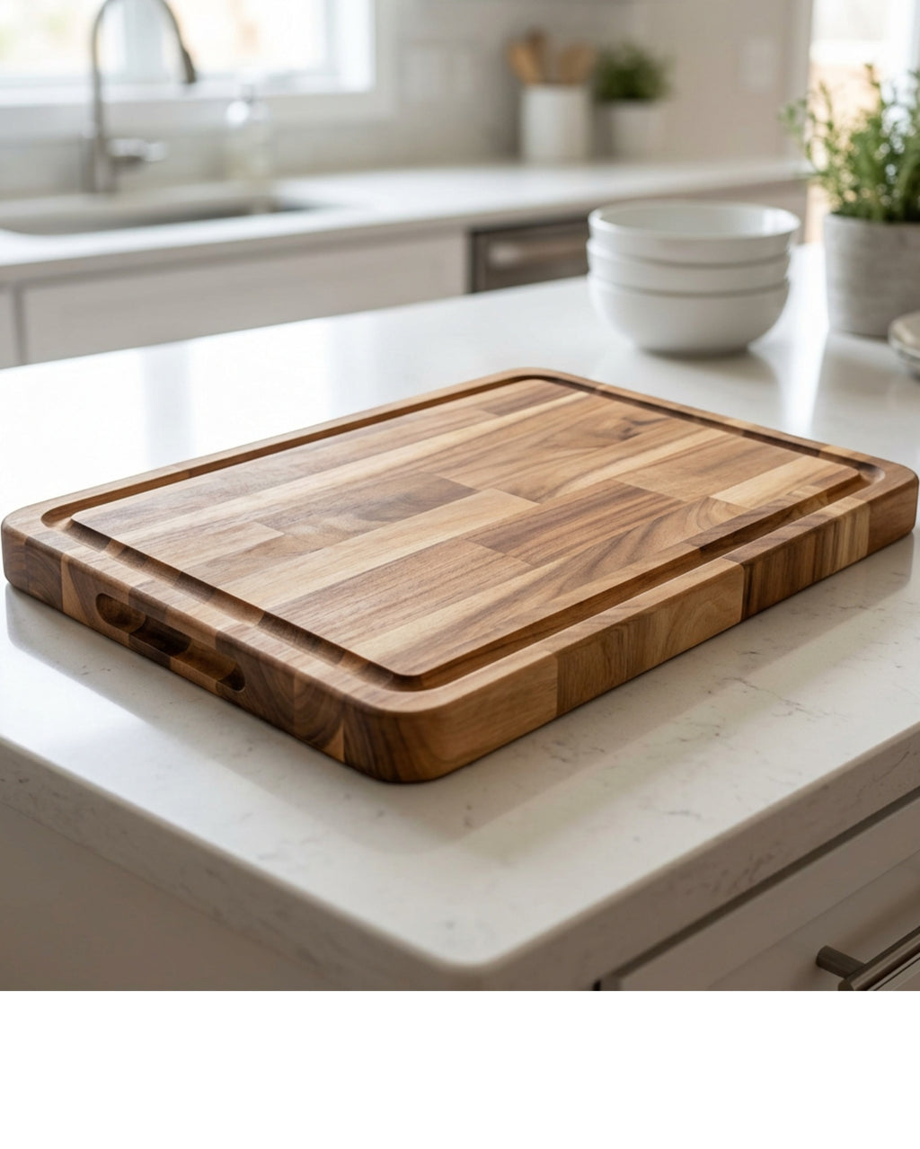 Kivzo End-Grain Acacia Cutting Board 16 x 11 Inch with Juice Groove - Lifestyle view