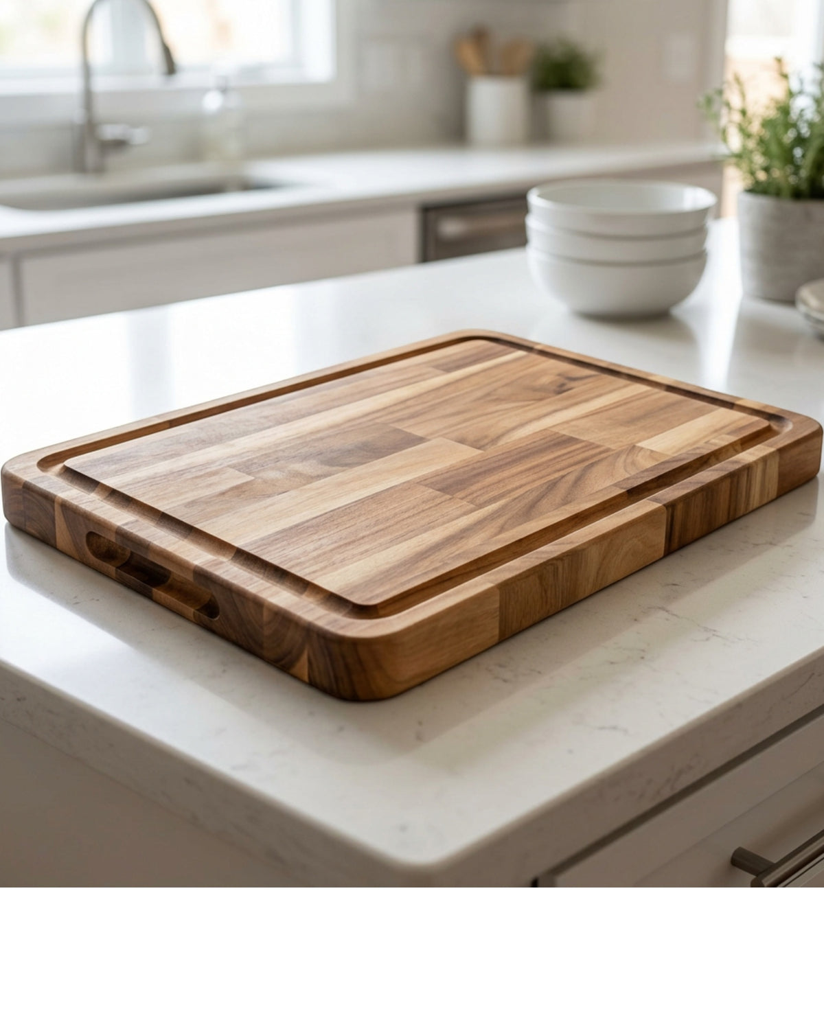 Kivzo End-Grain Acacia Cutting Board 16 x 11 Inch with Juice Groove - Lifestyle view
